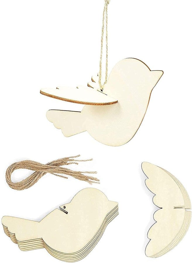 Cliths Pack of 10 Hanging Birds Unfinished 3D Wooden Birds Cutouts to Paint for DIY Crafts, Signs, Gift Tags, Home Decor Wood Cutout - Image 1